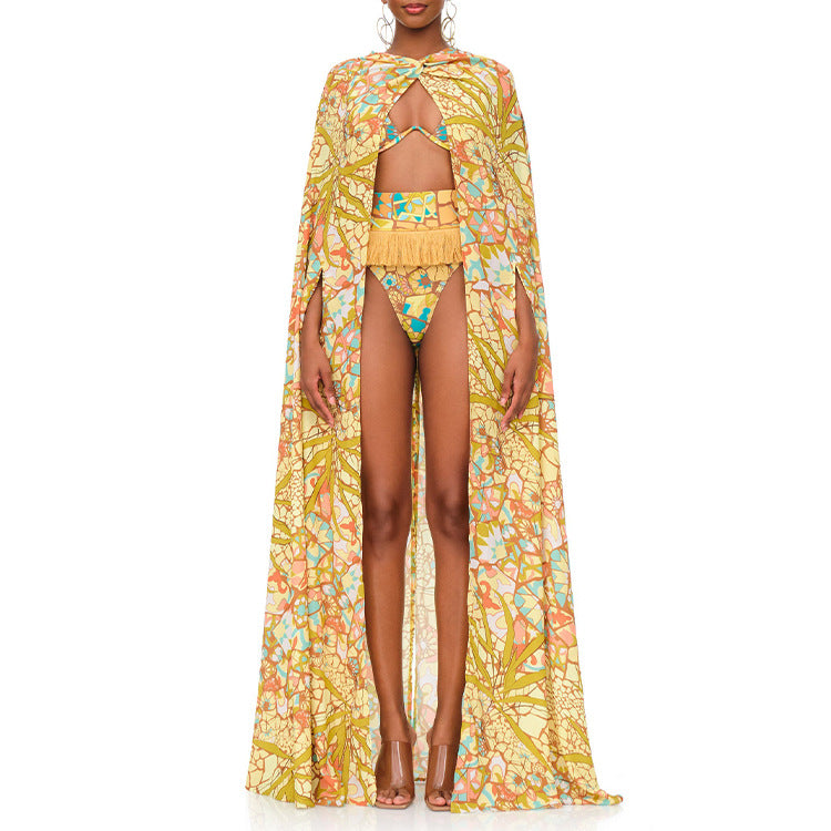 Women's bikini set with fringed hem and creative pattern Mune Fashion