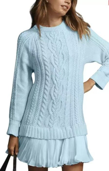 Women's cable knit sweater with tunic cut, cable pattern and ribbed cuffs Mune Fashion