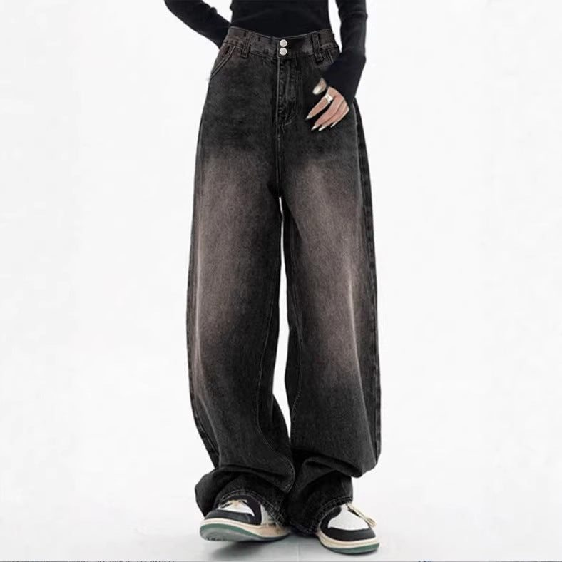 Ladies Extra Wide High-Waist Denim Baggy Jeans with Extended Hem Mune Fashion