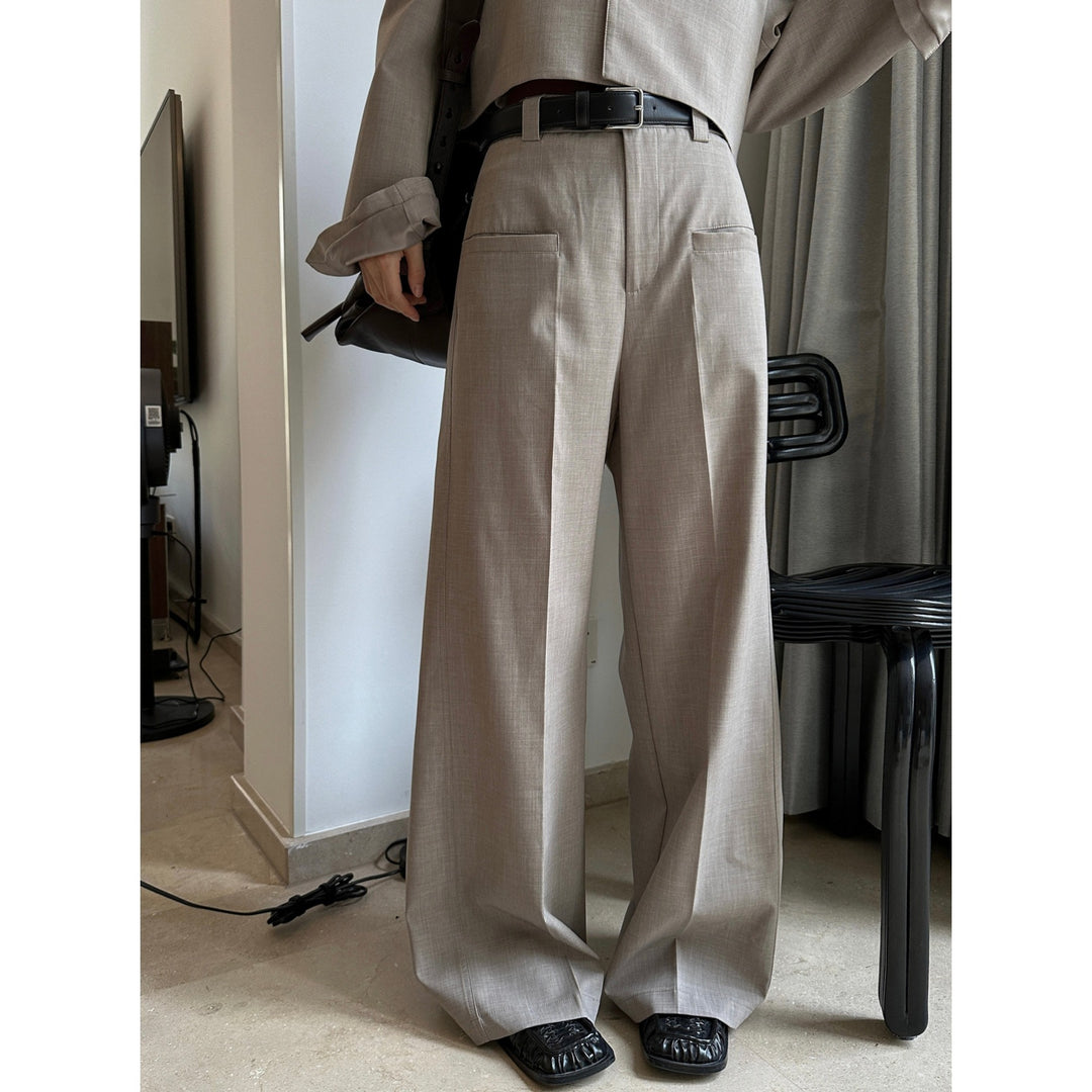 Women High-waisted Pleated Palazzo Pants with Sewn-in Side Pockets Mune Fashion