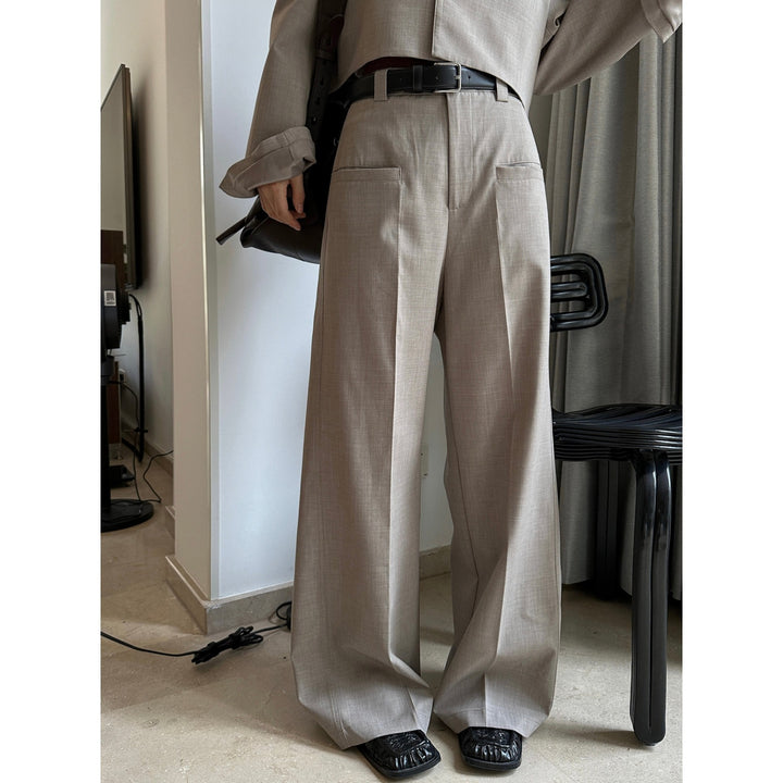 Women High-waisted Pleated Palazzo Pants with Sewn-in Side Pockets Mune Fashion