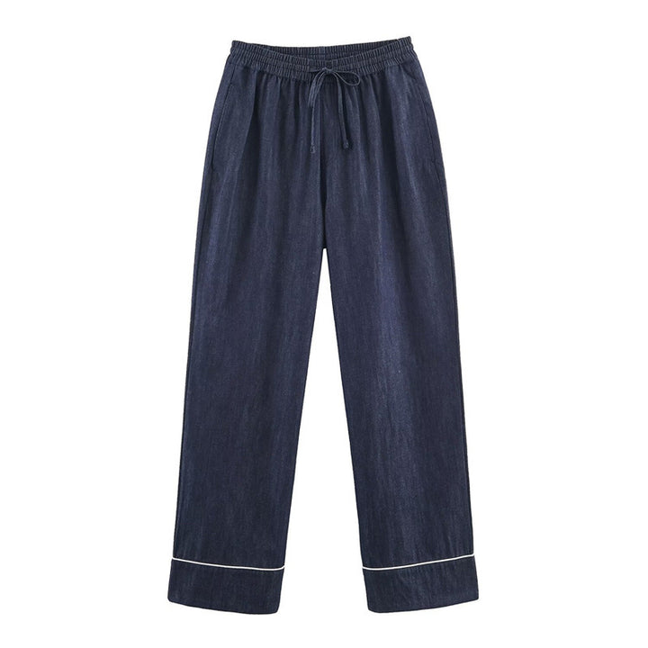 Women's Loose Fit Denim Pants with Elastic Waistband and Drawstring Mune Fashion