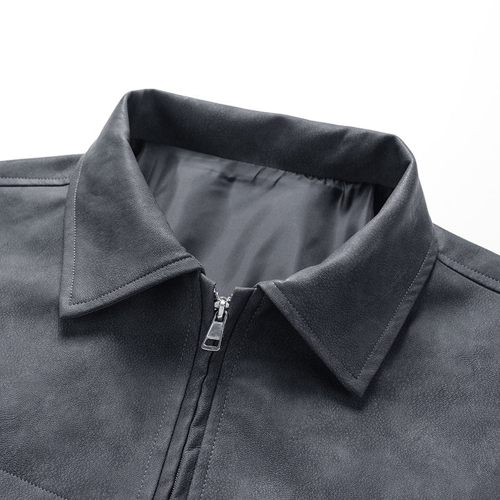 Men's Stylish Faux Leather Jacket with High Collar Mune Fashion