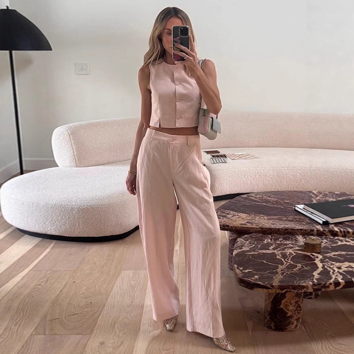 Women High-waisted wide summer pants with crease and side pockets Mune Fashion