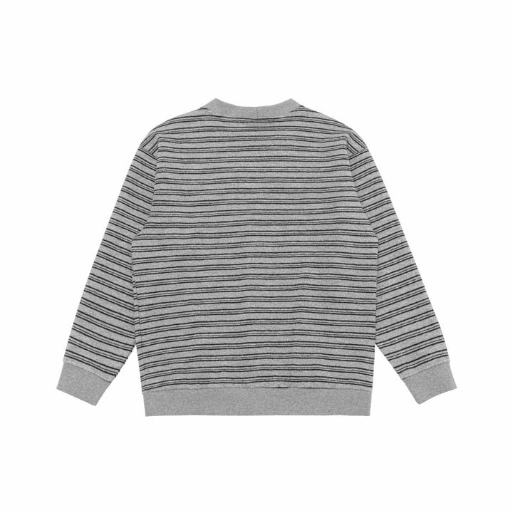 Men's Striped Button Cardigan with V-Neck, Patch Pockets and Ribbed Cuffs Mune Fashion