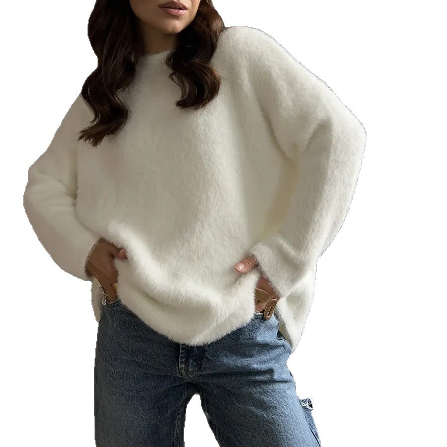 Women Fluffy Oversize Sweater in Angora Look with Boxy Silhouette Mune Fashion