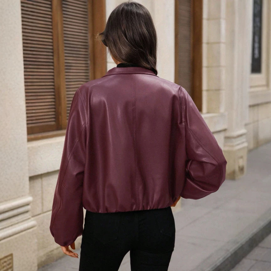 Women Trendy cropped faux leather jacket