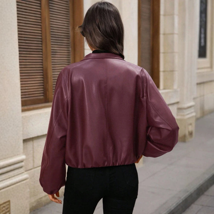 Women Trendy cropped faux leather jacket
