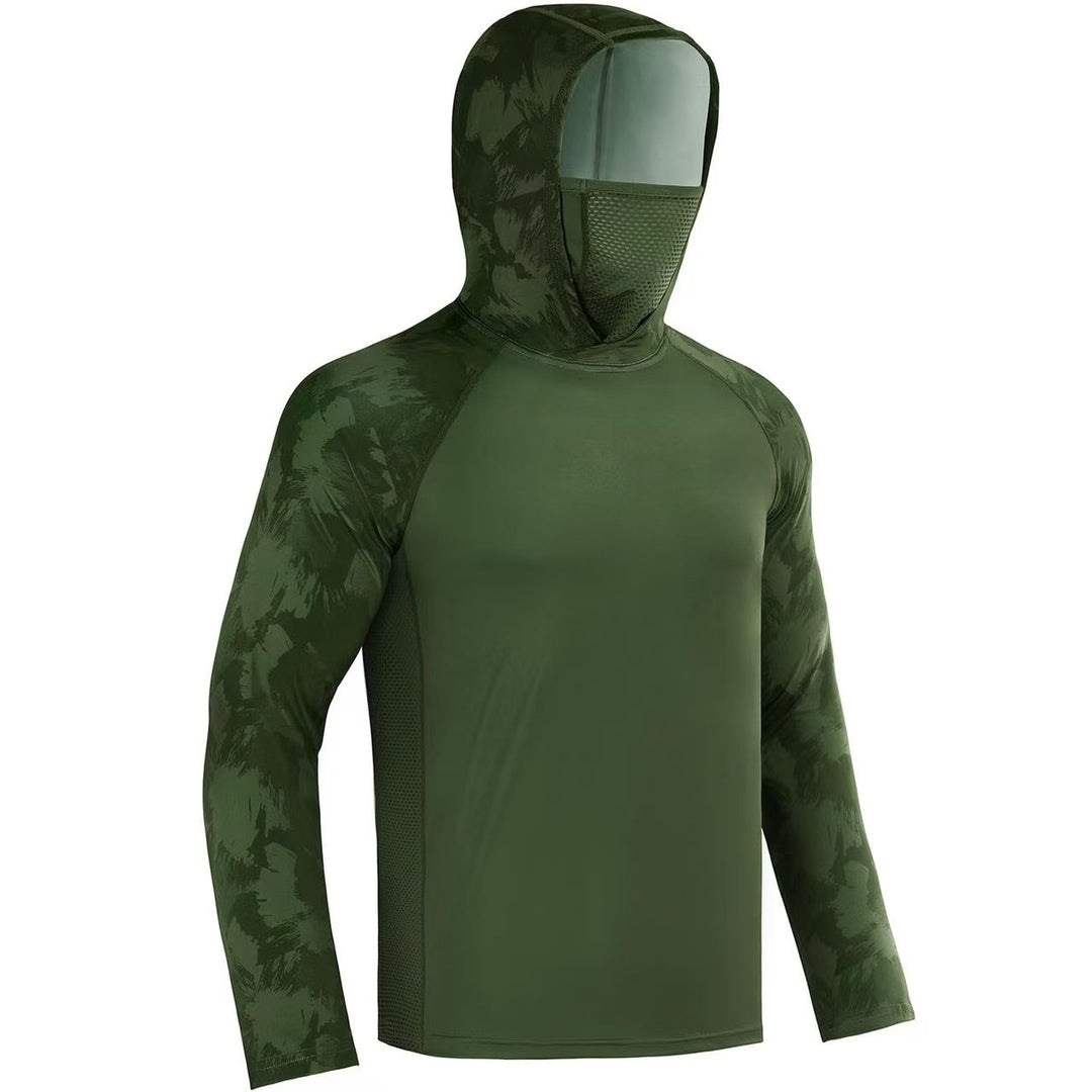 Men's sporty functional shirt with hood and face protection