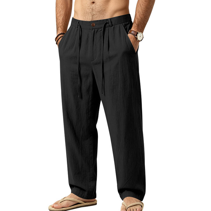 Men's Lightweight Linen Pants with Pleats and Drawstring Mune Fashion
