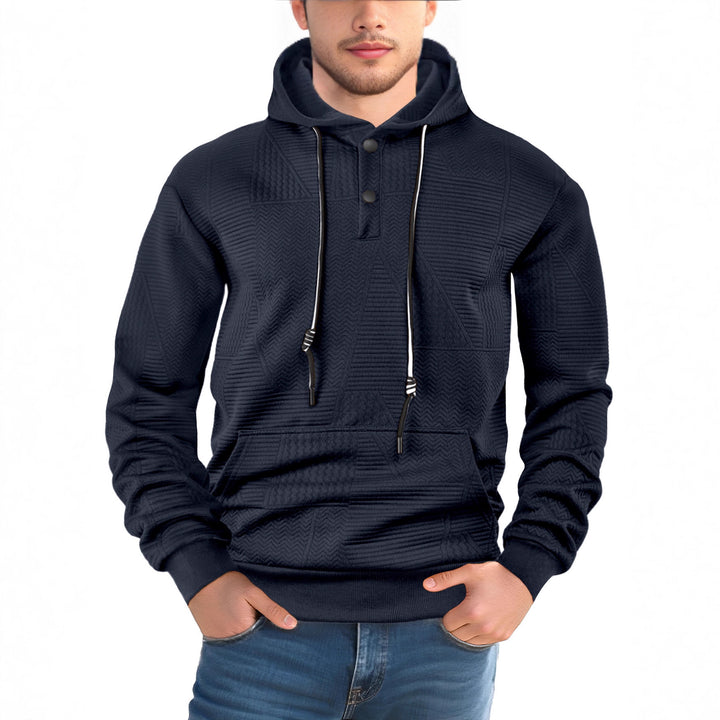 Men's Textured Hoodie with Quilted Patch Structure and Snap Button Placket Mune Fashion