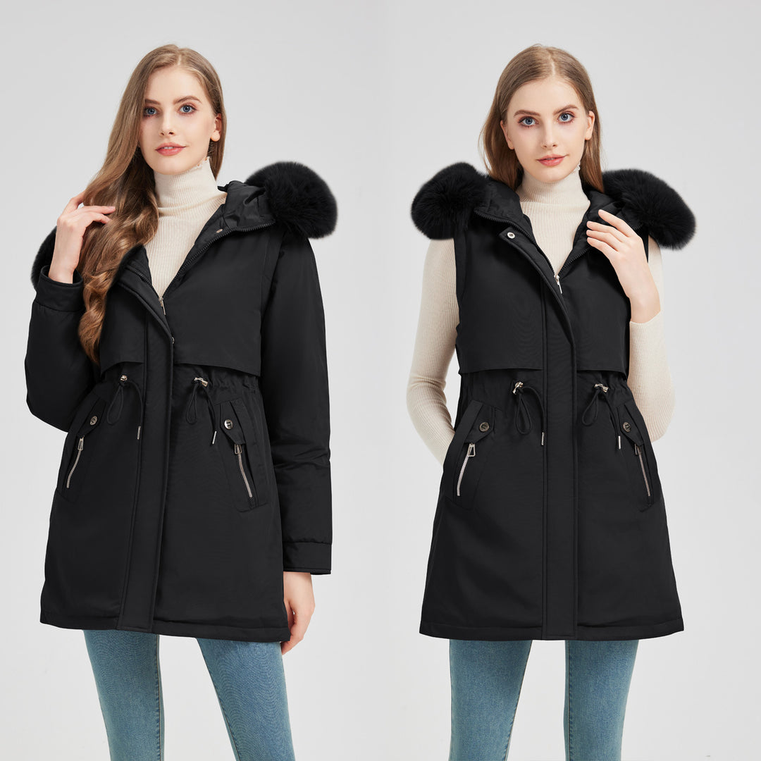 Women's tailored functional parka with asymmetrical front flap, adjustable drawstring, and wind-resistant stand-up collar Mune Fashion