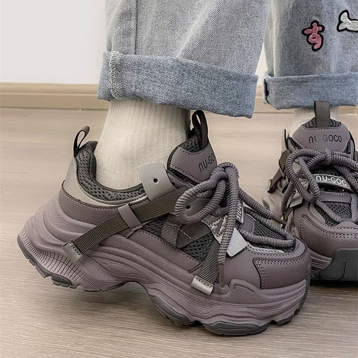 Ladies sporty-luxurious multi-layer city sneakers with robust platform sole and adjustable buckle strap Mune Fashion