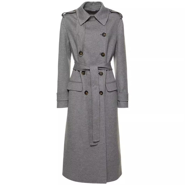 Women Mid-length Tailored Double-breasted Trench Coat made of Wool Blend with Flared Hem Mune Fashion