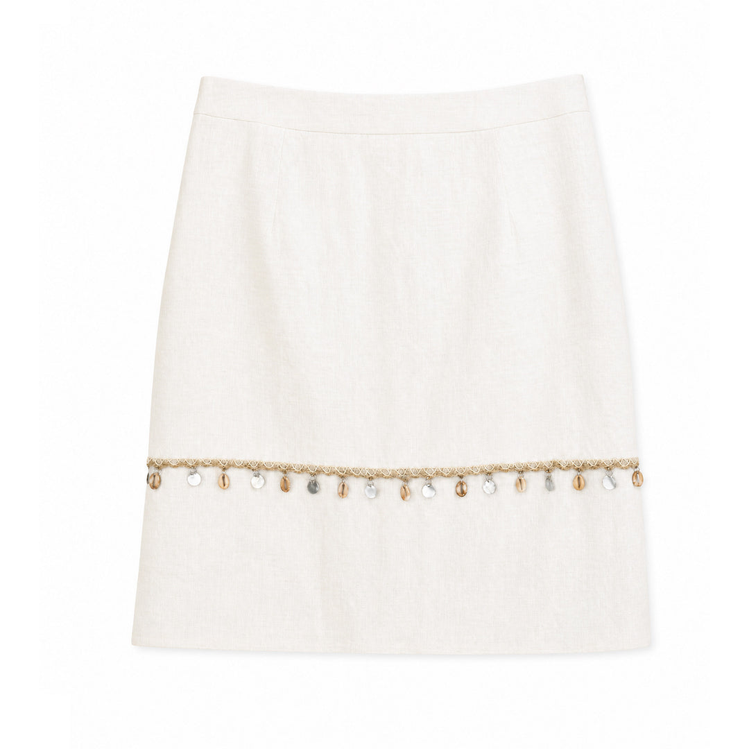 Damen Eleganter Leinenrock mit Zierperlen Mune Fashion