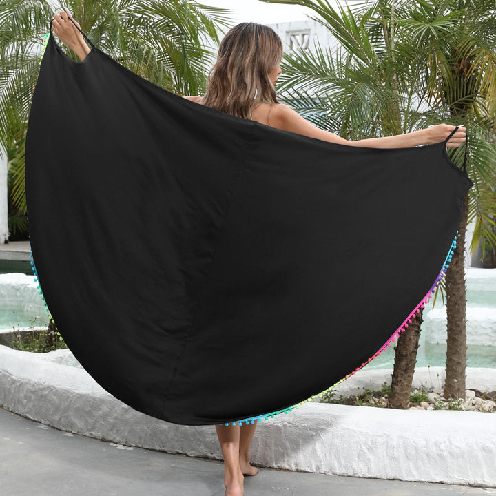 Ladies elegant maxi dress with colorful pom-pom trim Mune Fashion