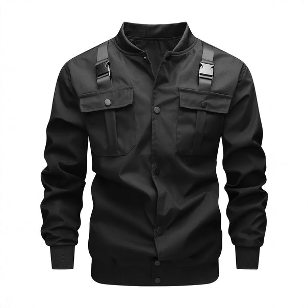Men's utility bomber jacket with chest flap pockets, shoulder straps, and ribbed cuffs Mune Fashion