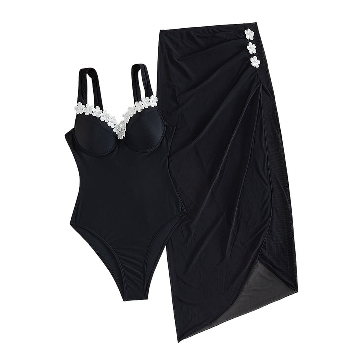 Ladies Elegant One-Piece Swimsuit with Transparent Skirt Mune Fashion