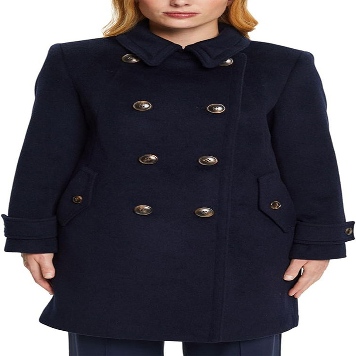 Women's Mid-length Double-breasted Navy-inspired Wool-blend Peacoat with Flap Pockets Mune Fashion