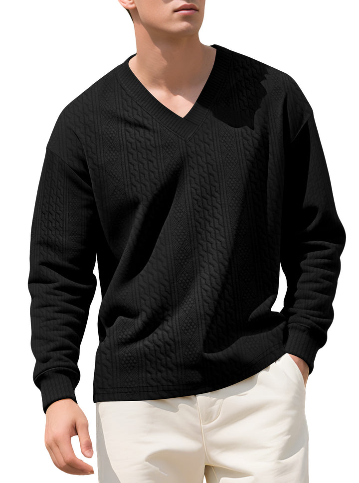 Men's structured V-neck knitted sweater with cable and honeycomb pattern Mune Fashion