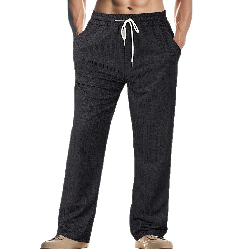 Men's Lightweight Structured Lounge Pants with Elastic Drawstring Waistband and Straight Relaxed Fit Mune Fashion