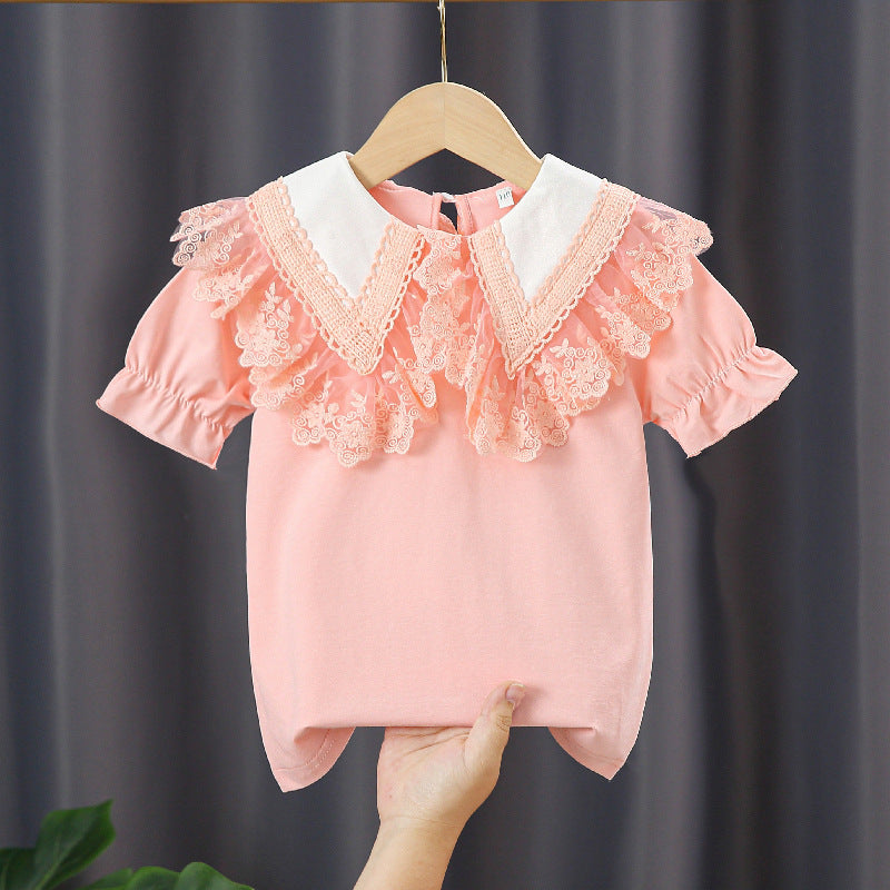 Girls' blouse with lace collar and ruffle details Mune Fashion