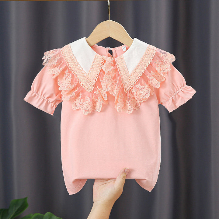 Girls' blouse with lace collar and ruffle details Mune Fashion