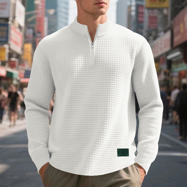 Men's structured waffle knit pullover with short zip and relaxed fit Mune Fashion