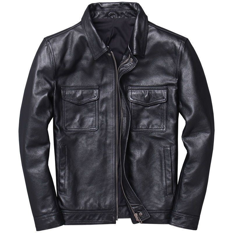 Men's leather jacket in field jacket cut with mounted chest pockets Mune Fashion