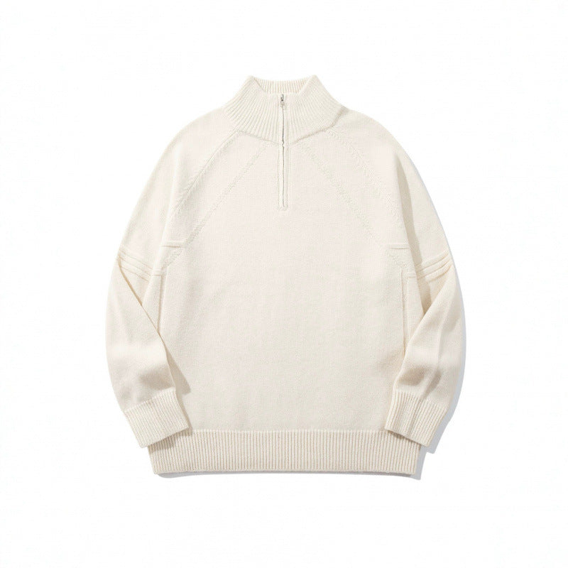 Unisex Knit Half-Zip Sweater with High Ribbed Collar and Raglan Sleeves Mune Fashion