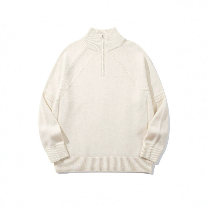 Unisex Knit Half-Zip Sweater with High Ribbed Collar and Raglan Sleeves Mune Fashion