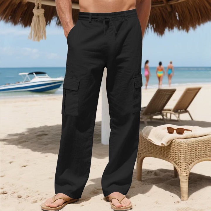 Men's Relaxed-Fit Cargo Beach Pants with Elastic Waistband and Applied Flap Pockets Mune Fashion