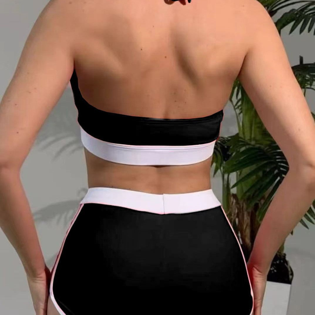 Ladies' sports bikini set with stylish high waistband and fashionable collar Mune Fashion