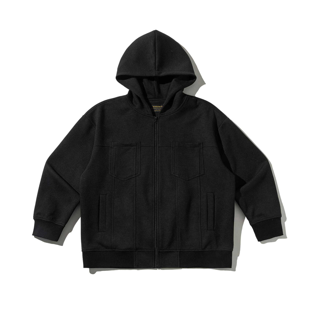 Unisex Textured Hooded Zip Jacket with Waffle Structure and Front Pockets Mune Fashion