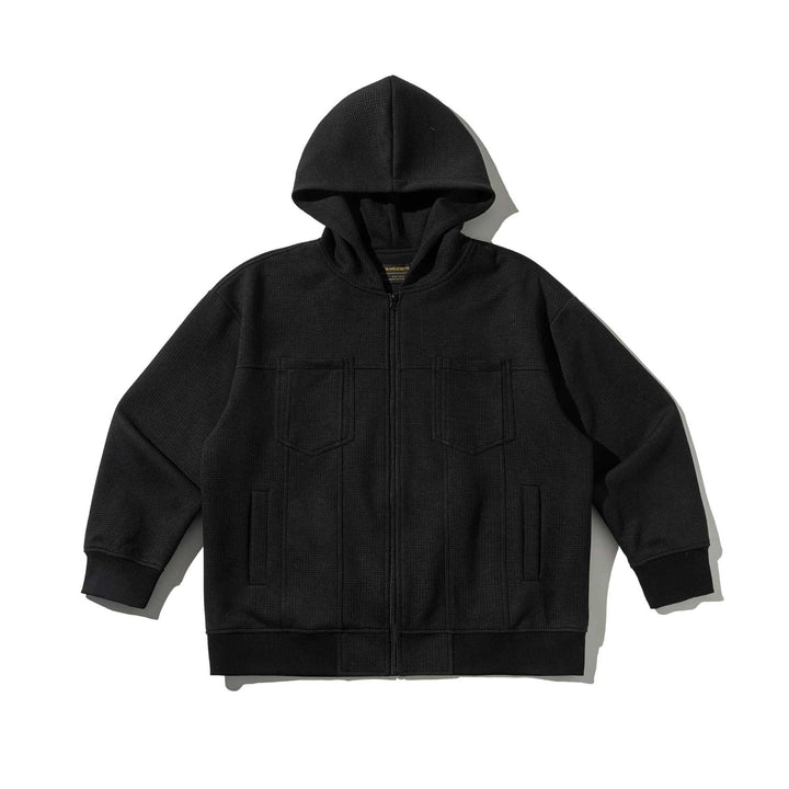 Unisex Textured Hooded Zip Jacket with Waffle Structure and Front Pockets Mune Fashion