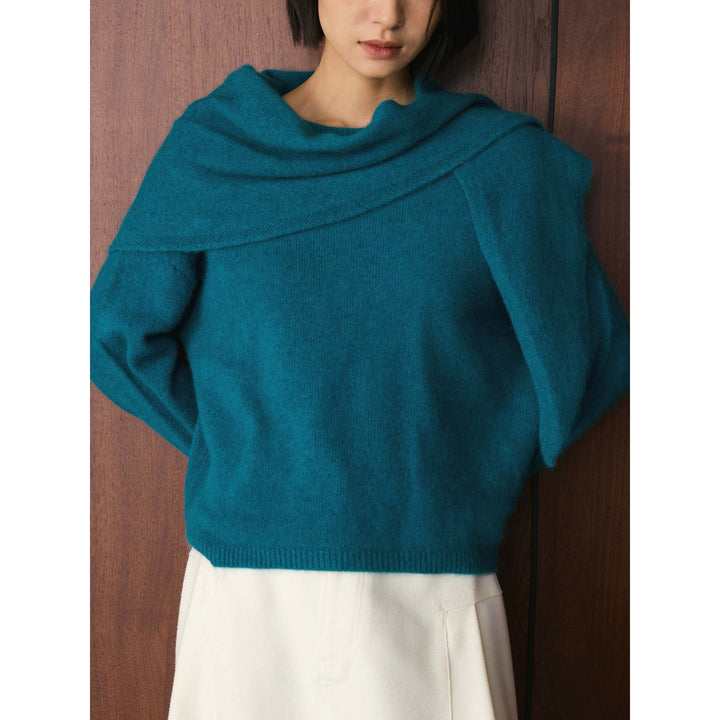 Ladies Soft Fine Knit Sweater with Voluminous Loop Collar and Boxy Silhouette Mune Fashion
