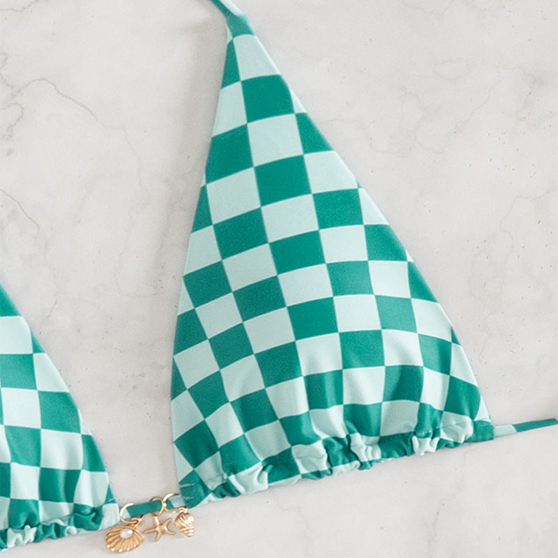 Women Triangle Bikini with modern checkered design and adjustable straps Mune Fashion