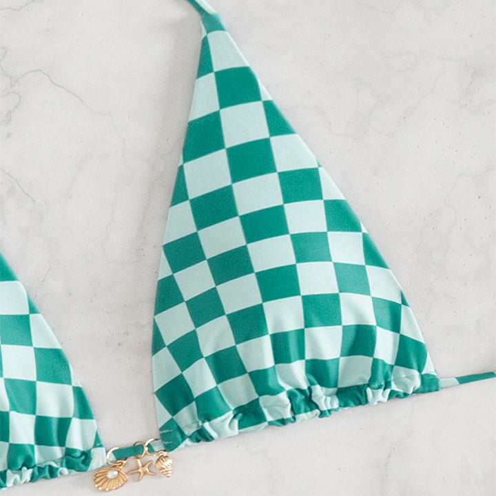 Women Triangle Bikini with modern checkered design and adjustable straps Mune Fashion