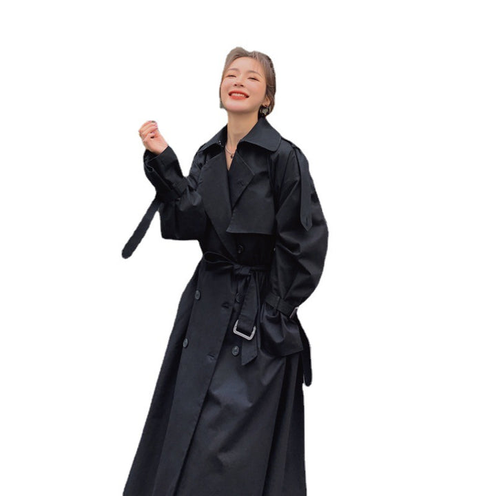 Women's Long Double-Breasted Trench Coat with Waist Belt, Storm Flap, and Wide Oversized Cut Mune Fashion