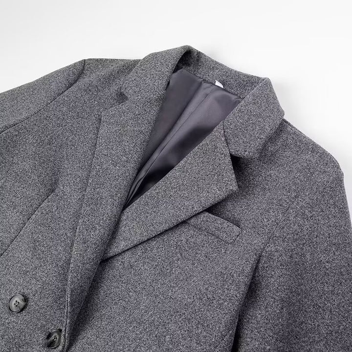 Ladies Longline Coat made of Boucle Wool Blend with Slim Tailoring and Double-Breasted Button Detail Mune Fashion
