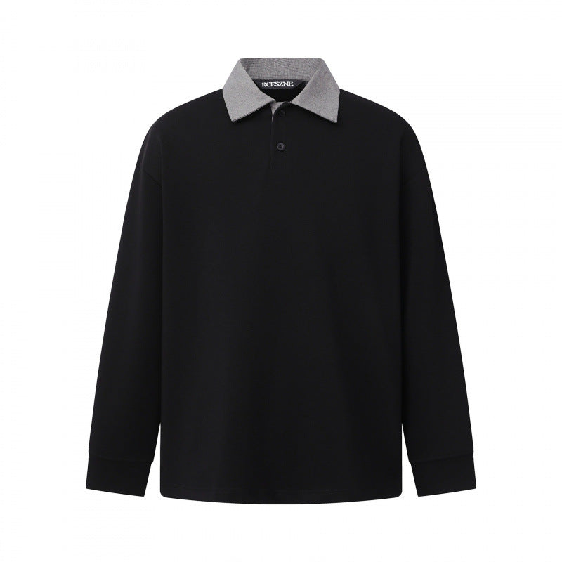 Men's Oversized Polo Shirt in Sweatshirt Style with Contrasting Collar Mune Fashion
