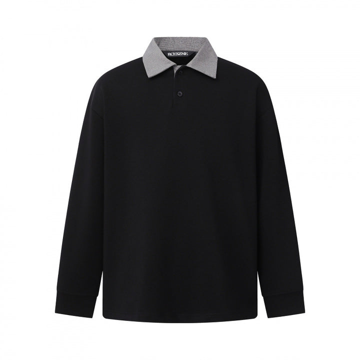 Men's Oversized Polo Shirt in Sweatshirt Style with Contrasting Collar Mune Fashion
