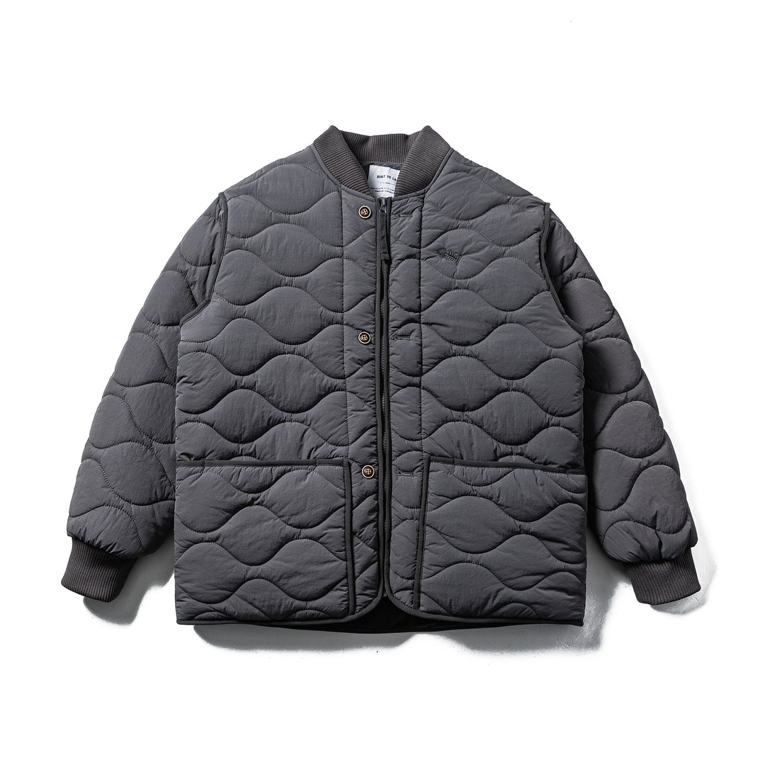 Men's Quilted Boxy Blouson with Wave Quilting and Leather Piping Mune Fashion