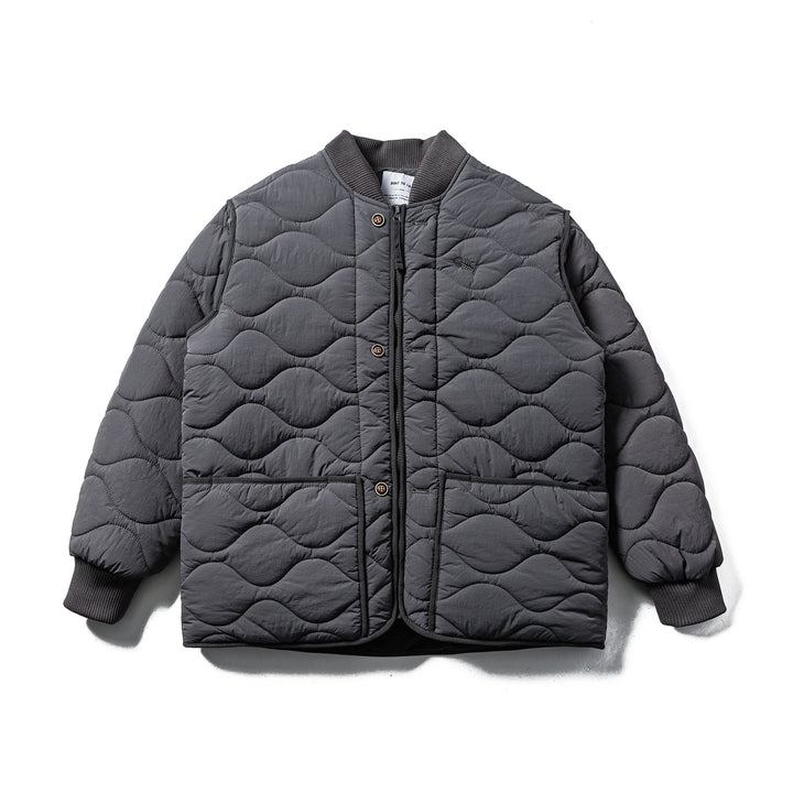 Men's Quilted Boxy Blouson with Wave Quilting and Leather Piping Mune Fashion