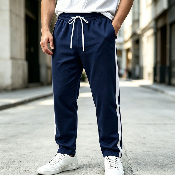 Men's jogging pants with side contrast stripe, elastic waistband and drawstring Mune Fashion