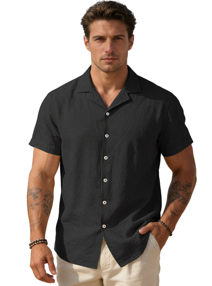 Men's airy linen camp shirt with open lapel collar short sleeve and relaxed summer fit Mune Fashion