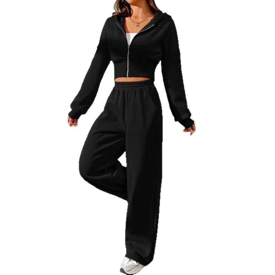 Women's cropped hoodie with zipper and wide high-waist joggers Mune Fashion