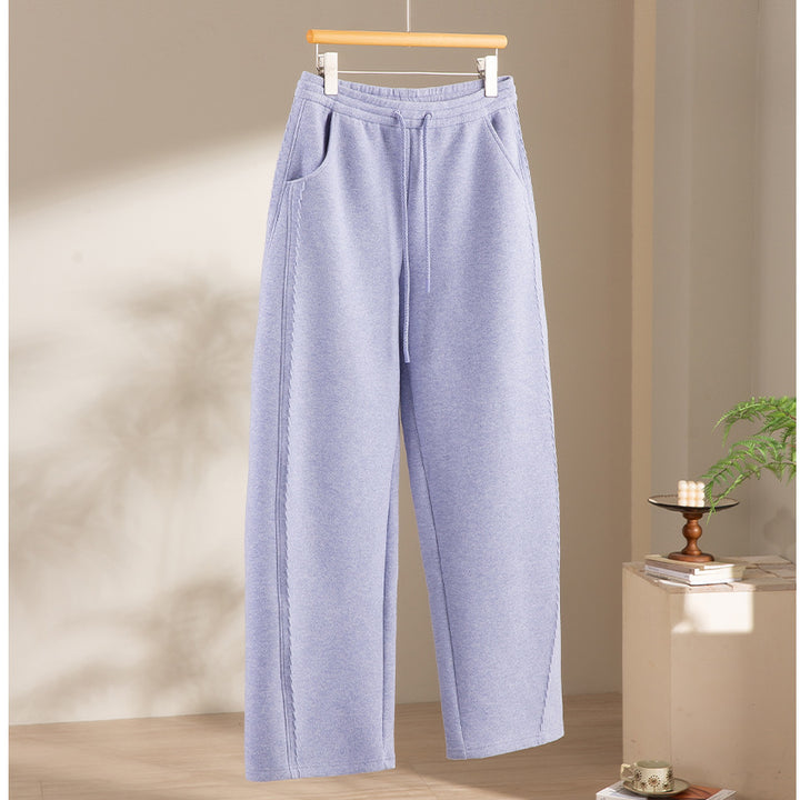 Women's Soft High-Waist Jogging Pants made of Teddy Fleece with Wide Leg and Drawstring Mune Fashion
