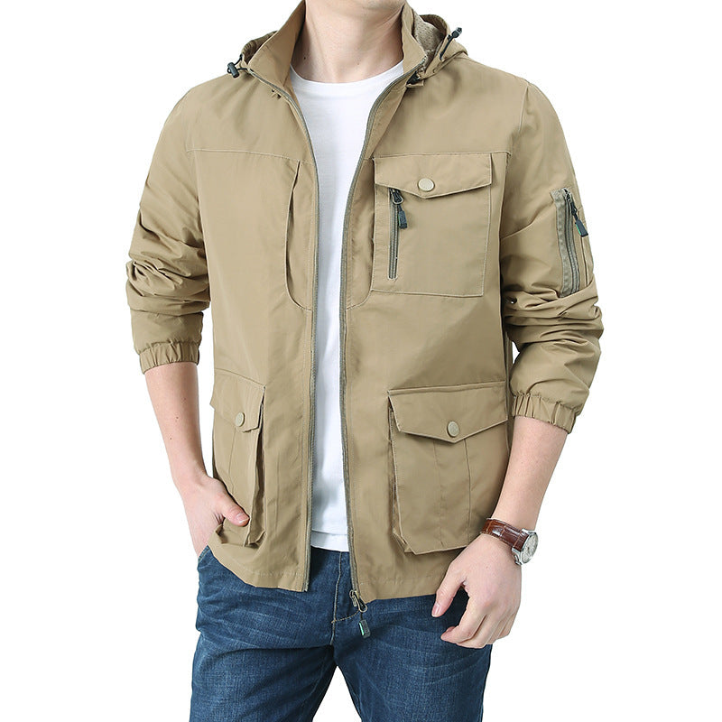 Men's Urban-Utility Field Jacket with Hood, Multiple Pockets and Elastic Cuffs Mune Fashion