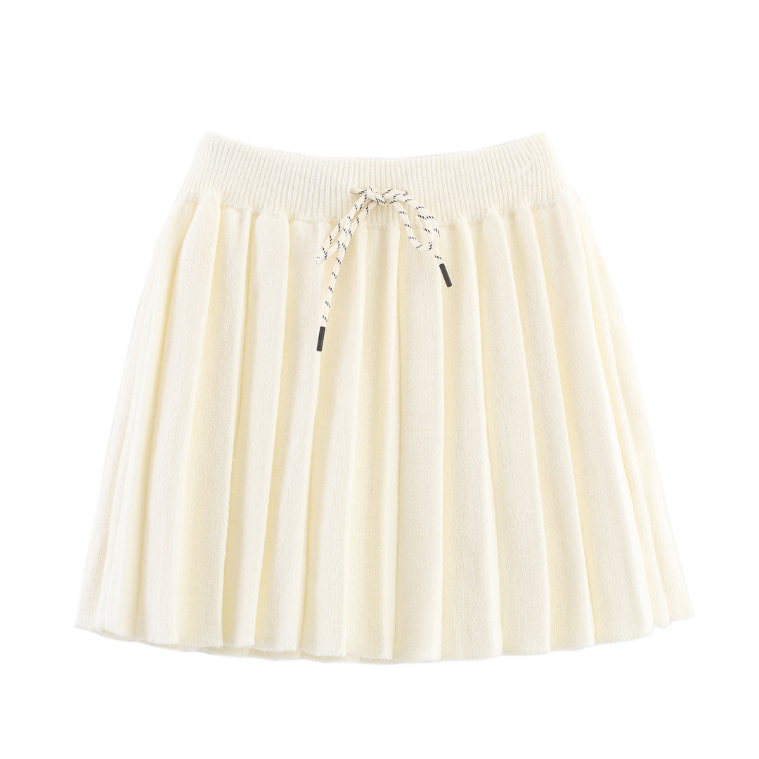 Women Two-Piece Fine Knit Set with Shirt Collar Cardigan and Pleated Skirt Mune Fashion